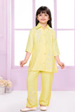 Lemon Yellow Embroidered Casual Co-ord Set for Girls