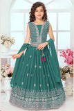 Rama Green Embroidered Lehenga Choli Set with Dupatta For Girls