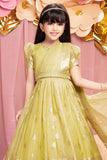 Ethnic Lemon Yellow Brocade Gown With Sequin Embroidery For Girls