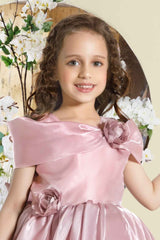 Onion Pink Sleeveless Sequins Work And Floral Embellished Frock For Girls