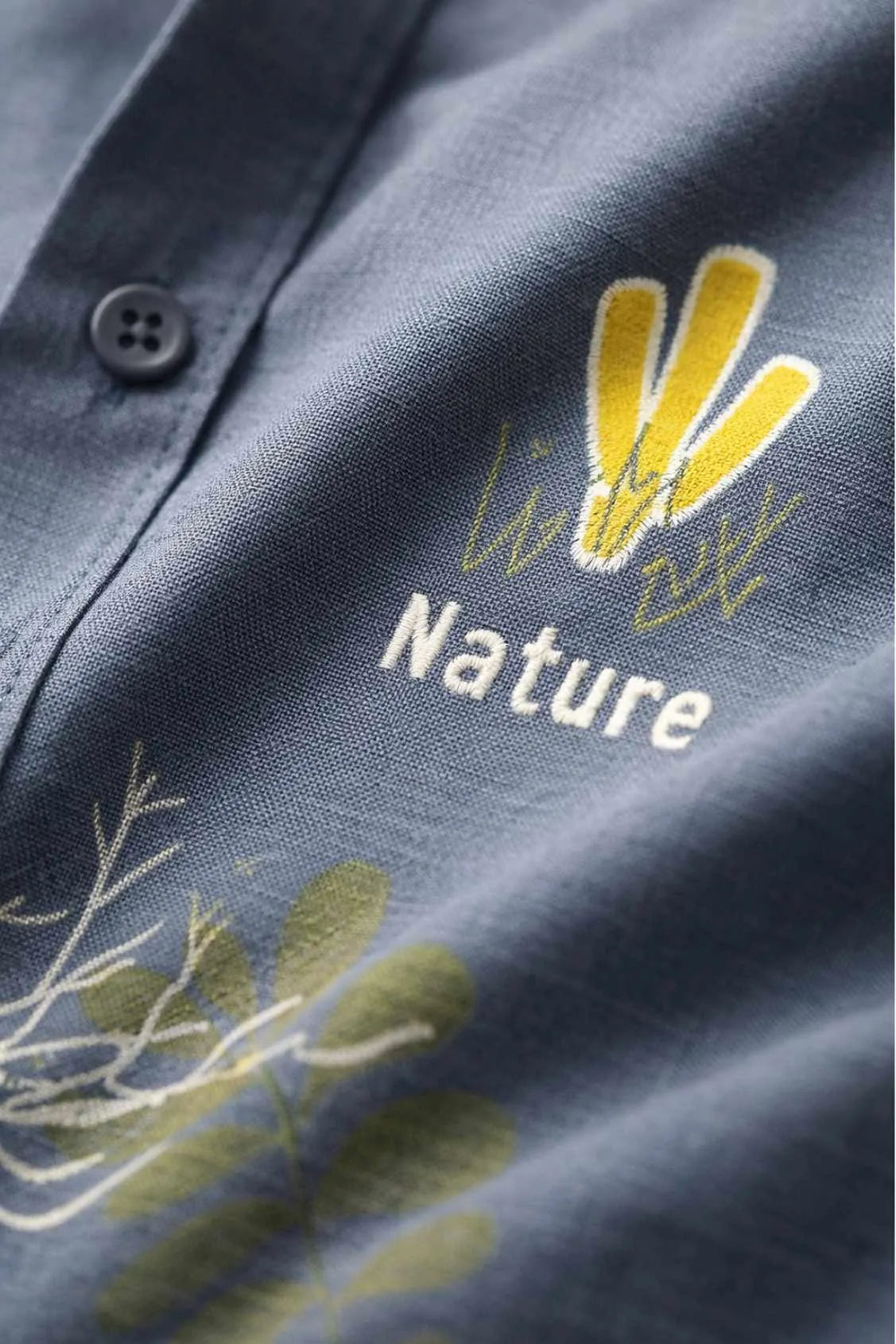 Slate Blue Printed Cotton Shirt with Nature Motif for Boys