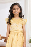 Yellow Shimmer Embroidered Lehenga Choli Set For Girls