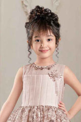 Beige Net Party Wear Sequin And Embroidery Gown For Girls