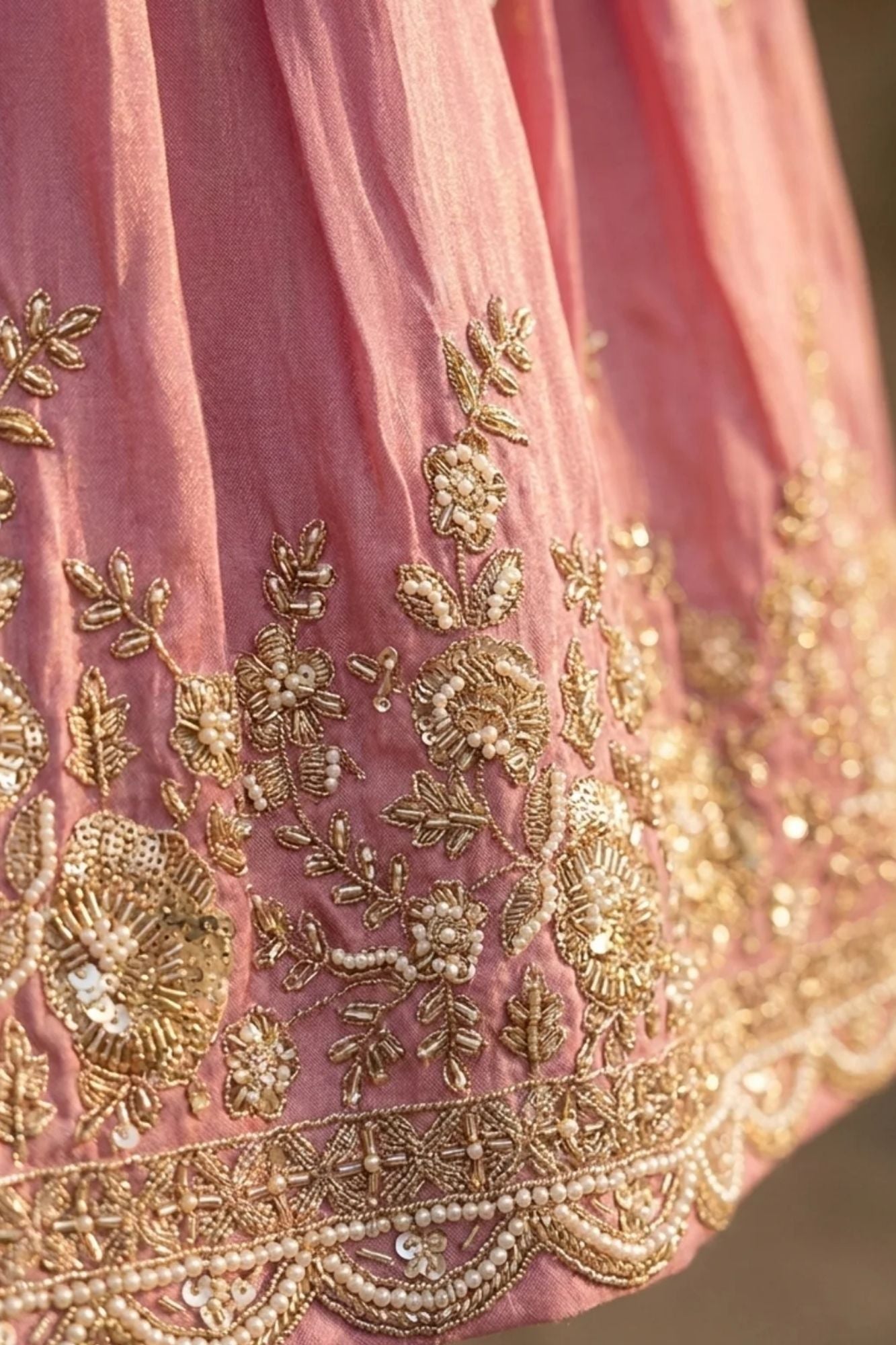 Girls Dusty Rose Embroidered Lehenga Choli Set with Dupatta