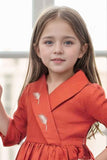 Rust Orange Printed Cotton Casual Dress For Girls