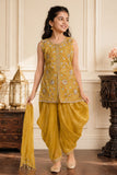 Yellow Embroidered Patiala Set With Dupatta For Girls