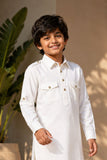 White Pathani Set  With Shirt Collar Design For Boys