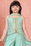 Sea Green Zari Embroidered Palazzo Set For Girls