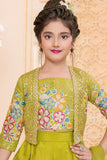 Girls Green Embroidered Palazzo Set With Jacket And Dupatta