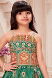 Girls Green Embroidered Lehenga Choli Set with Dupatta