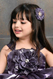 Purple Satin Partywear Frock With Flower Embellishment For Girls