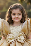 Gold Statement Bow Party Wear Frock for Girls
