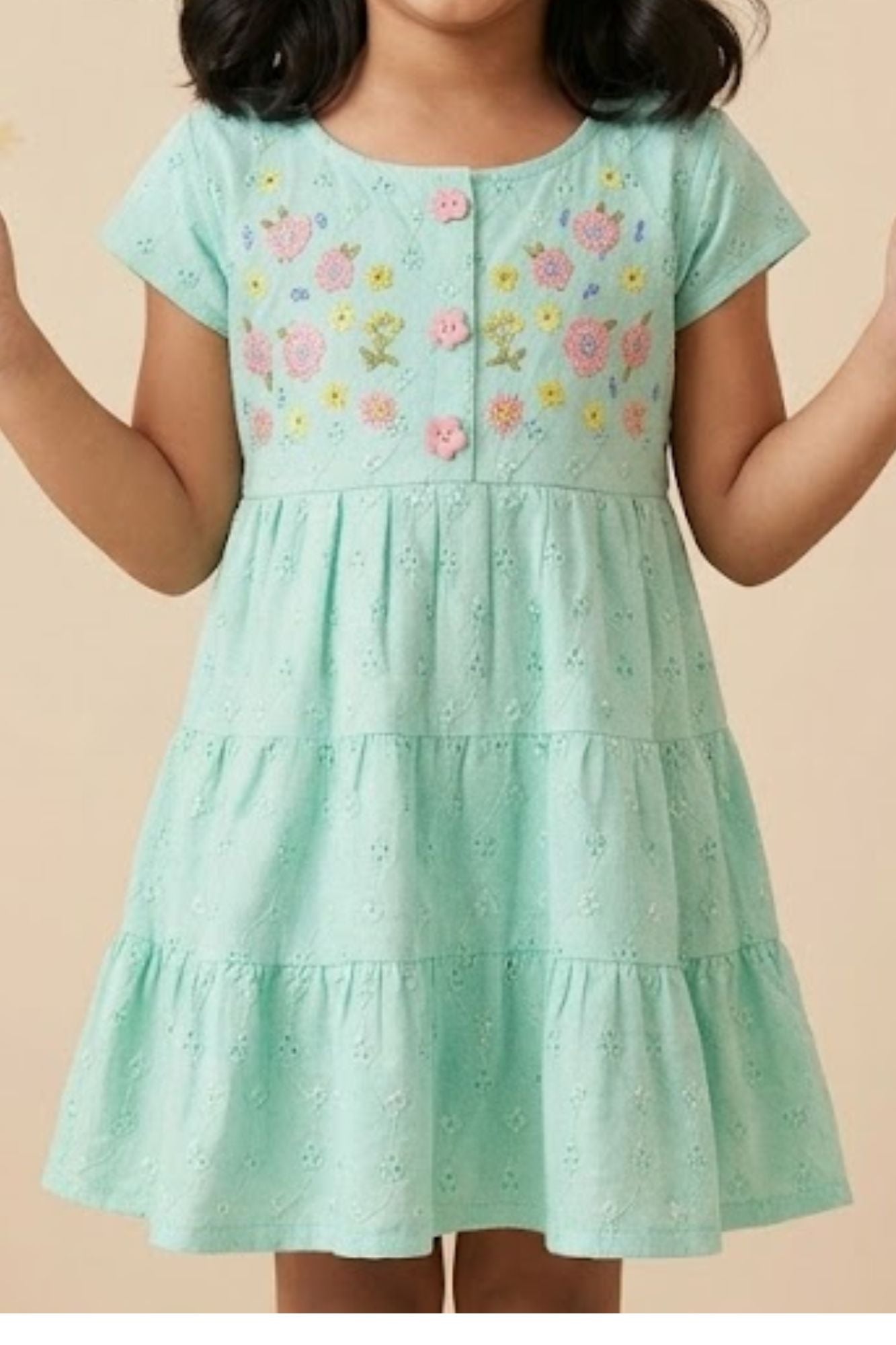 Elegant Turquoise Hakoba And Embroidered Frock For Girls