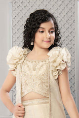 Cream Embroidered And Stone Work Top With Palazzo Set For Girls