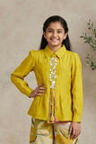 Stylish Mustard Yellow Top And Printed Pant Set For Girls