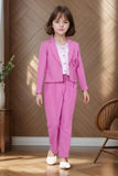Stylish Lavender Blazer And Pant With Houndstooth Printed Top Set For Girls