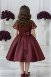 Maroon Embellished Party Wear Frock with Bow Waist Accent For Girls