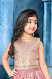 Pink Sequins Embroidered Pattu Pavadai Set For Girls