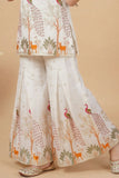Ivory Peacock And Deer Embroidered Top And Flared Sharara Set For Girls