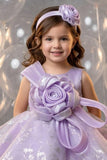 Girls Lavender 3D Floral Party Dress