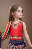 Red And Navy Blue Zari Embroidered Lehenga Choli Set For Girls