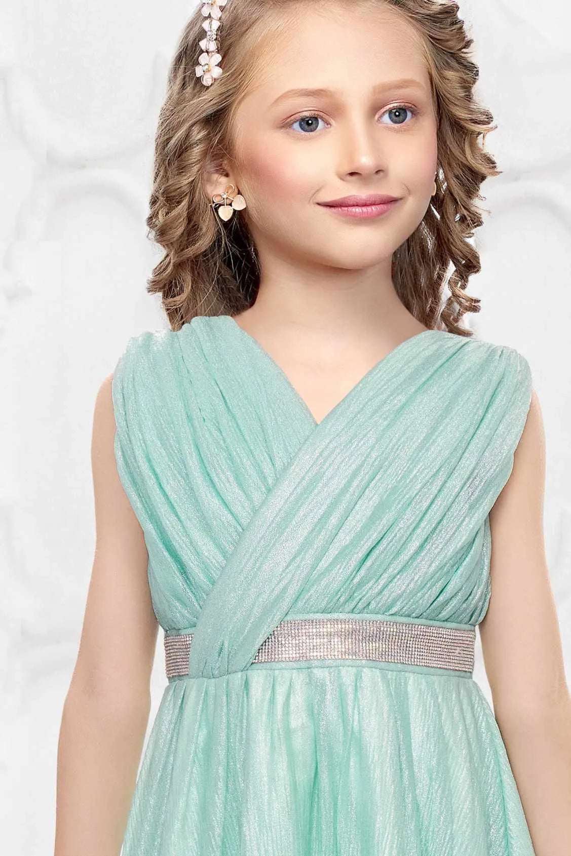 Mint Green Shimmer Party Gown For Girls