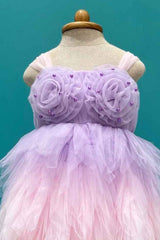 Lilac Multi layered Frock With Floral Embellished For Girls