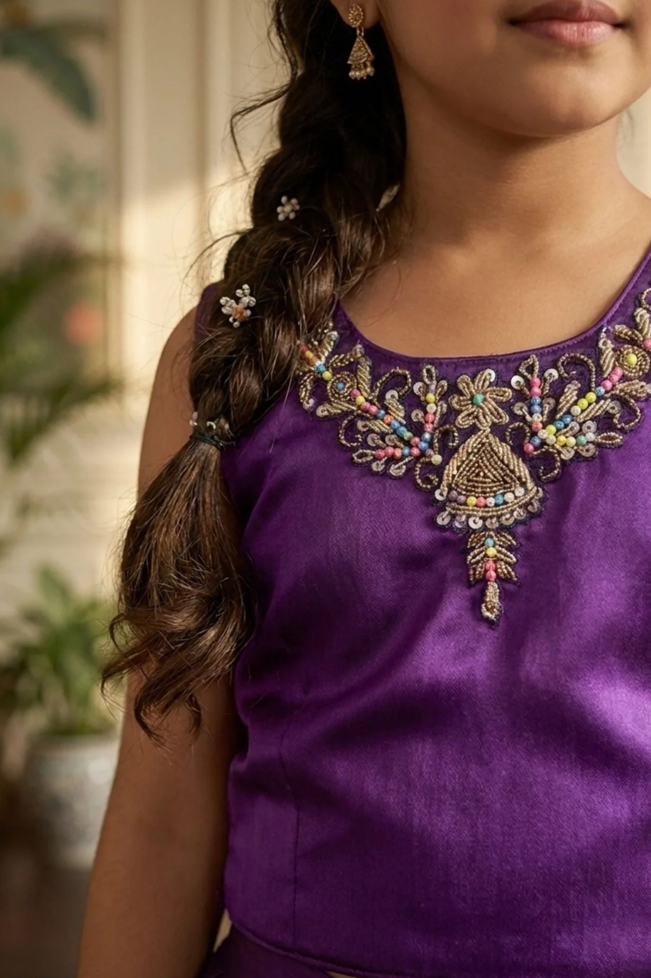 Purple Dhoti Set with Printed Cape Dupatta For Girls