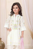 White Kurta Set With Multicolor Embroidery And Yellow-Green Dupatta For Girls