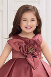 Rust Red Floral Embellished Party Wear Frock For Girls