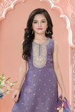 Lavender Embroidered Kurta Set with Floral Printed Dupatta For Girls