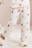 Girls White Strawberry Print  Night Suit Set