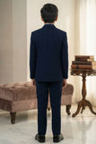 Navy Blue Embroidered 5-Piece Suit Set For Boys
