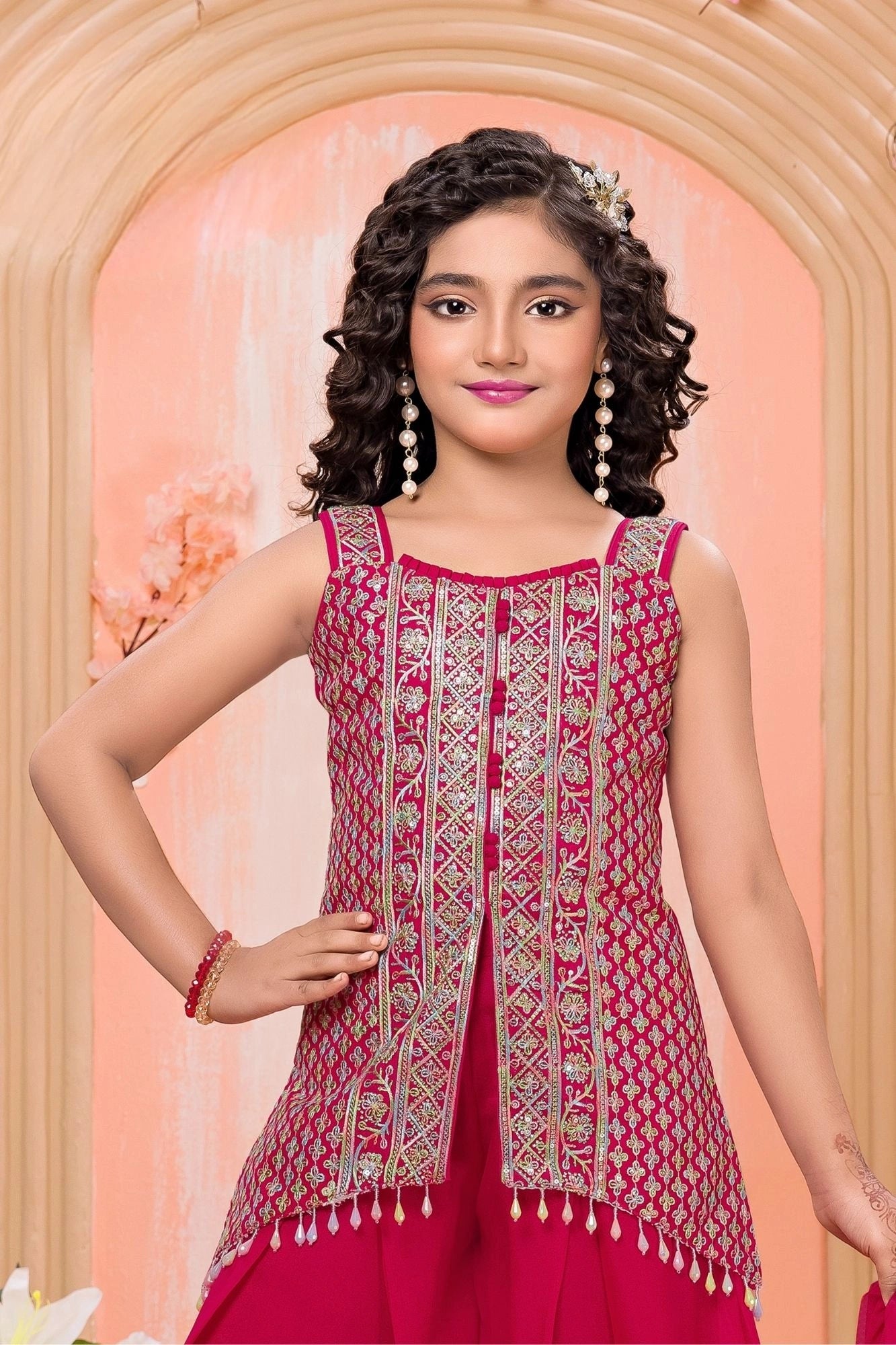 Pink Embroidered Palazzo Set for Girls
