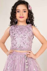 Pink Sequins Embroidered Lehenga Choli Set For Girls