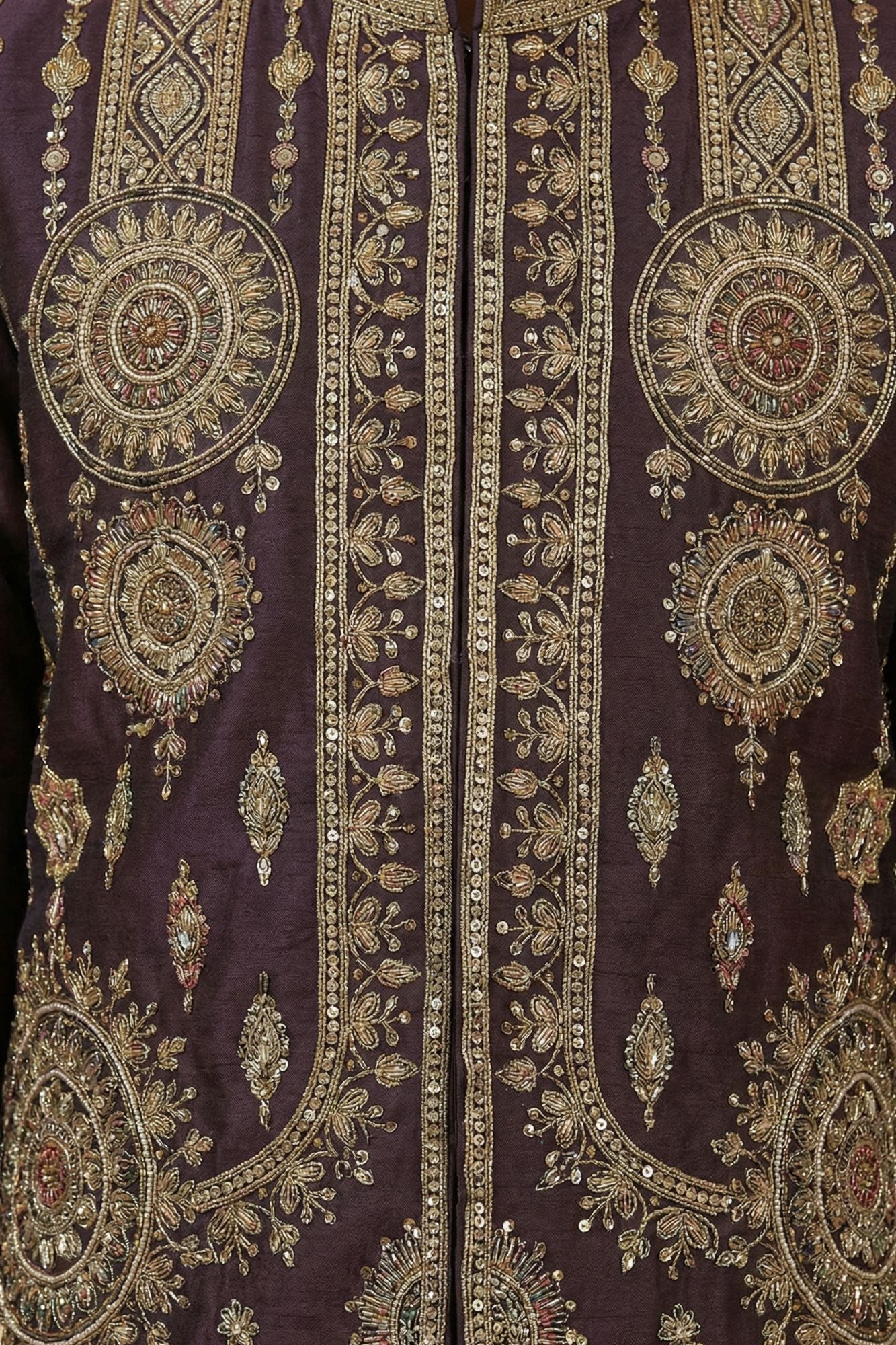 Wine Embroidered Kurta Set with Nehru Jacket For Boys