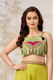 Lime Green Palazzo Set with Hand-Embellished Beaded Crop Top For Girls