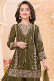 Olive Green Embroidered Palazzo Set for Girls