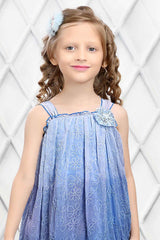 Double Shaded Blue Dress With Embroidery Work For Girls