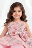 Blush Pink Layered Party Frock with 3D Floral Bow For Girls