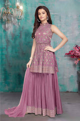 Onion Pink Sequins Work And Mirror Work Ethnic Palazzo Set For Girls