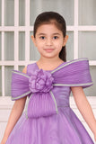 Designer Purple Party Wear Gown with Oversized Pleated Bow and Rosette Embellishment For Girls