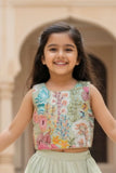 Pista Floral Embroidered Lehenga Choli For Girls