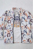 White Graphic Print T-Shirt & Multicolor Zip-Up Jacket Set For Boys