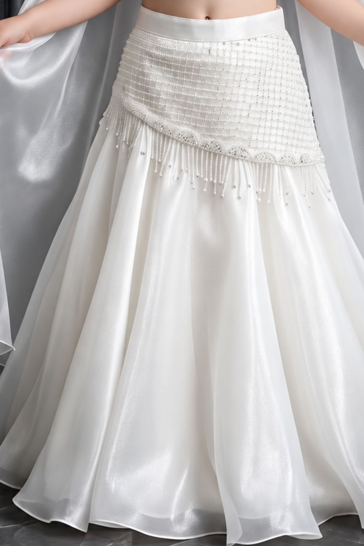 White Sequin Embellished Lehenga Choli Set For Girls