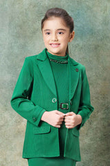 Stylish Green Dress With Blazer Set For Girls