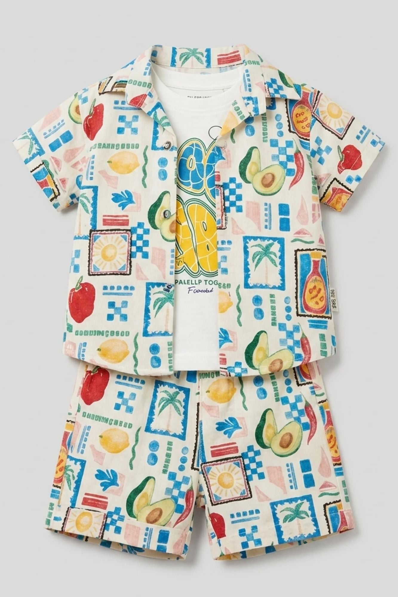 Boys Multicolor Printed Shorts Set with Shirt And Graphic T-Shirt