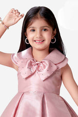 Pink Bow Embellished Party Wear Frock For Girls