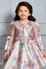 Onion Pink Flared Frock With Overcoat For Girls