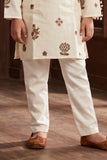 Cream Embroidered Kurta Pyjama Set For Boys